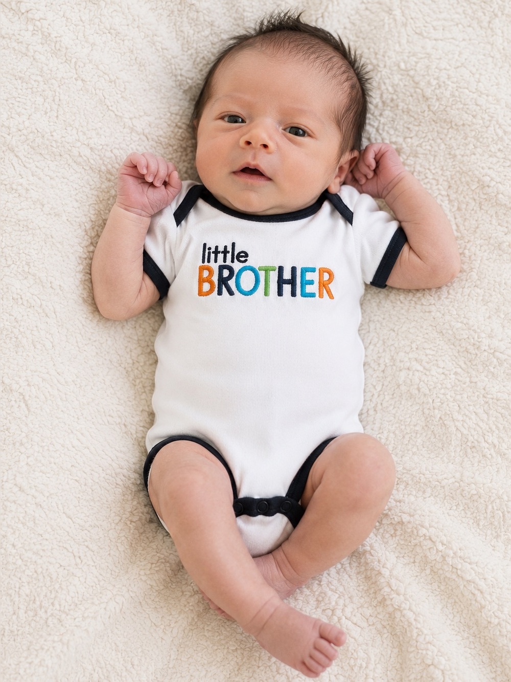 Carter's White Bodysuit with Black Trim and Colorful 'Brother' Embroidery